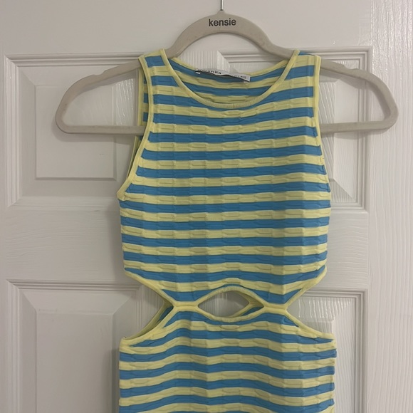 Bershka Blue & Yellow Striped Cutout Mini Dress - Picture 2 of 3